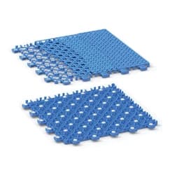 Shoe pressing onto a blue modular Court Tile in a surface-response visualization